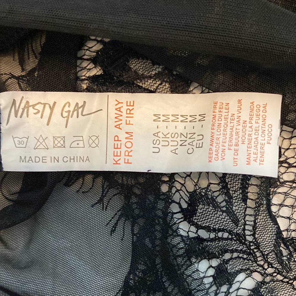 Nasty Gal Strappy Detail Eyelash Lace High Leg Body Black Medium 88% Poly,12% El - Picture 6 of 7
